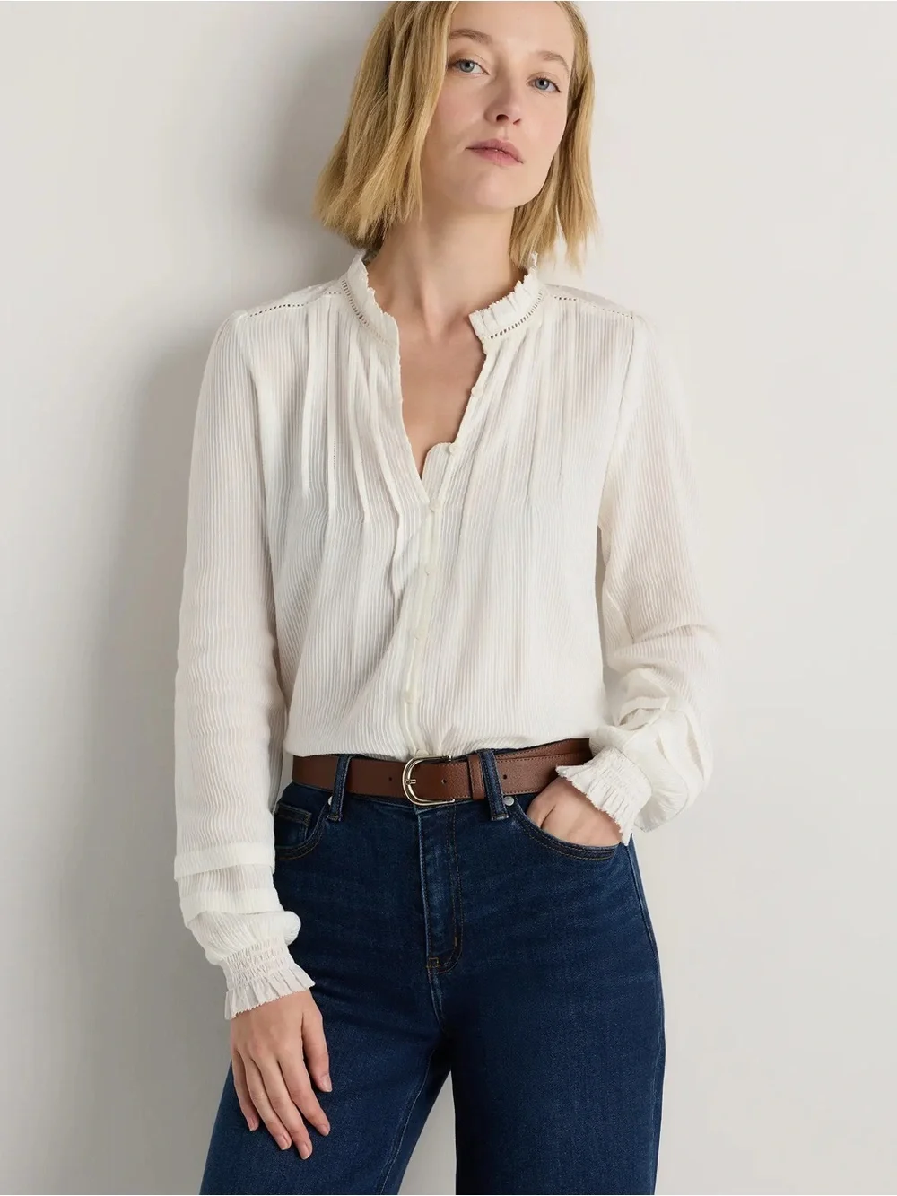 Quince Organic Cotton Textured Peasant Blouse Top Women's Size XS White